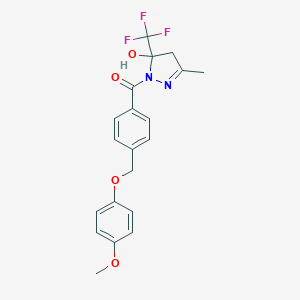 molecular formula C20H19F3N2O4 B456041 1-{4-[(4-methoxyphenoxy)methyl]benzoyl}-3-methyl-5-(trifluoromethyl)-4,5-dihydro-1H-pyrazol-5-ol 