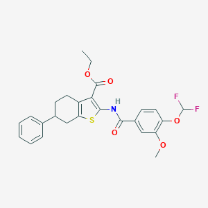 molecular formula C26H25F2NO5S B456044 Ethyl 2-({[4-(difluoromethoxy)-3-methoxyphenyl]carbonyl}amino)-6-phenyl-4,5,6,7-tetrahydro-1-benzothiophene-3-carboxylate 