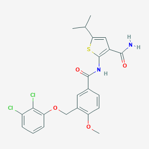 molecular formula C23H22Cl2N2O4S B456045 2-({3-[(2,3-Dichlorophenoxy)methyl]-4-methoxybenzoyl}amino)-5-isopropyl-3-thiophenecarboxamide 