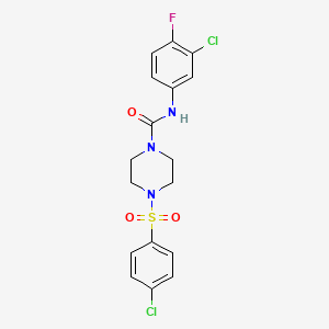 molecular formula C17H16Cl2FN3O3S B4560451 N-(3-CHLORO-4-FLUOROPHENYL)-4-(4-CHLOROBENZENESULFONYL)PIPERAZINE-1-CARBOXAMIDE 