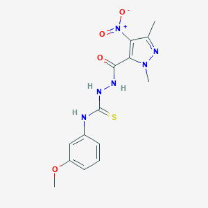molecular formula C14H16N6O4S B456050 2-({4-nitro-1,3-dimethyl-1H-pyrazol-5-yl}carbonyl)-N-(3-methoxyphenyl)hydrazinecarbothioamide 