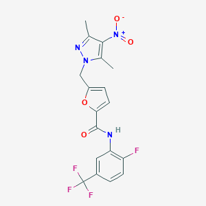 molecular formula C18H14F4N4O4 B456054 5-[(3,5-dimethyl-4-nitro-1H-pyrazol-1-yl)methyl]-N-[2-fluoro-5-(trifluoromethyl)phenyl]furan-2-carboxamide 