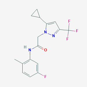 molecular formula C16H15F4N3O B456055 2-[5-cyclopropyl-3-(trifluoromethyl)-1H-pyrazol-1-yl]-N-(5-fluoro-2-methylphenyl)acetamide 