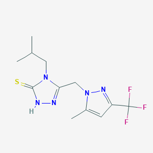 molecular formula C12H16F3N5S B456057 4-isobutyl-5-{[5-methyl-3-(trifluoromethyl)-1H-pyrazol-1-yl]methyl}-4H-1,2,4-triazol-3-yl hydrosulfide 