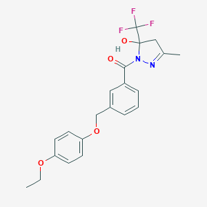 molecular formula C21H21F3N2O4 B456058 1-{3-[(4-ethoxyphenoxy)methyl]benzoyl}-3-methyl-5-(trifluoromethyl)-4,5-dihydro-1H-pyrazol-5-ol 