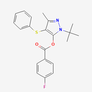 molecular formula C21H21FN2O2S B4560587 (2-tert-butyl-5-methyl-4-phenylsulfanylpyrazol-3-yl) 4-fluorobenzoate 