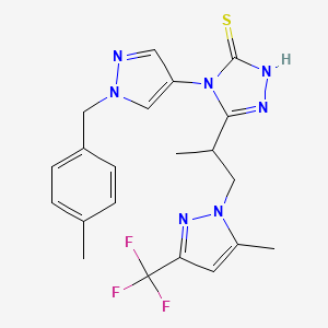 molecular formula C21H22F3N7S B4560588 4-[1-(4-METHYLBENZYL)-1H-PYRAZOL-4-YL]-5-{1-METHYL-2-[5-METHYL-3-(TRIFLUOROMETHYL)-1H-PYRAZOL-1-YL]ETHYL}-4H-1,2,4-TRIAZOL-3-YLHYDROSULFIDE 