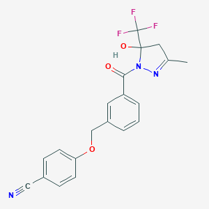 molecular formula C20H16F3N3O3 B456061 4-[(3-{[5-hydroxy-3-methyl-5-(trifluoromethyl)-4,5-dihydro-1H-pyrazol-1-yl]carbonyl}benzyl)oxy]benzonitrile 