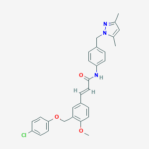 molecular formula C29H28ClN3O3 B456066 3-{3-[(4-chlorophenoxy)methyl]-4-methoxyphenyl}-N-{4-[(3,5-dimethyl-1H-pyrazol-1-yl)methyl]phenyl}acrylamide 