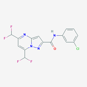 molecular formula C15H9ClF4N4O B456068 N-(3-chlorophenyl)-5,7-bis(difluoromethyl)pyrazolo[1,5-a]pyrimidine-2-carboxamide 