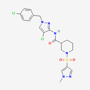 molecular formula C20H22Cl2N6O3S B4560688 N~3~-[4-CHLORO-1-(4-CHLOROBENZYL)-1H-PYRAZOL-3-YL]-1-[(1-METHYL-1H-PYRAZOL-4-YL)SULFONYL]-3-PIPERIDINECARBOXAMIDE 