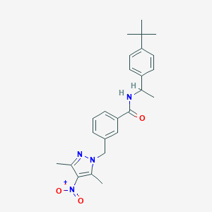 molecular formula C25H30N4O3 B456069 N-[1-(4-tert-butylphenyl)ethyl]-3-({4-nitro-3,5-dimethyl-1H-pyrazol-1-yl}methyl)benzamide 