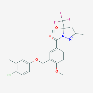 molecular formula C21H20ClF3N2O4 B456071 {3-[(4-chloro-3-methylphenoxy)methyl]-4-methoxyphenyl}[5-hydroxy-3-methyl-5-(trifluoromethyl)-4,5-dihydro-1H-pyrazol-1-yl]methanone 