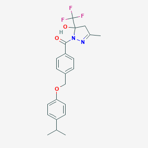 molecular formula C22H23F3N2O3 B456072 1-{4-[(4-isopropylphenoxy)methyl]benzoyl}-3-methyl-5-(trifluoromethyl)-4,5-dihydro-1H-pyrazol-5-ol 