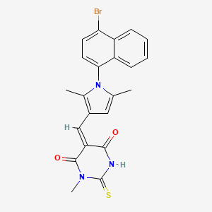 (5E)-5-[[1-(4-bromonaphthalen-1-yl)-2,5-dimethylpyrrol-3-yl]methylidene]-1-methyl-2-sulfanylidene-1,3-diazinane-4,6-dione