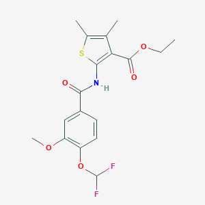 molecular formula C18H19F2NO5S B456073 Ethyl 2-{[4-(difluoromethoxy)-3-methoxybenzoyl]amino}-4,5-dimethyl-3-thiophenecarboxylate 