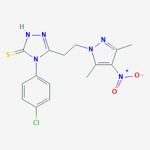 molecular formula C15H15ClN6O2S B456075 4-(4-chlorophenyl)-3-(2-{4-nitro-3,5-dimethyl-1H-pyrazol-1-yl}ethyl)-5-sulfanyl-4H-1,2,4-triazole 