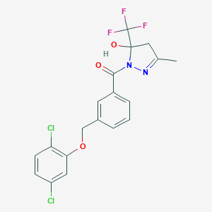 molecular formula C19H15Cl2F3N2O3 B456082 1-{3-[(2,5-dichlorophenoxy)methyl]benzoyl}-3-methyl-5-(trifluoromethyl)-4,5-dihydro-1H-pyrazol-5-ol 