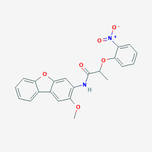 molecular formula C22H18N2O6 B456088 2-{2-nitrophenoxy}-N-(2-methoxydibenzo[b,d]furan-3-yl)propanamide 