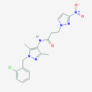 molecular formula C18H19ClN6O3 B456090 N-[1-(2-chlorobenzyl)-3,5-dimethyl-1H-pyrazol-4-yl]-3-(3-nitro-1H-pyrazol-1-yl)propanamide 