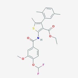 molecular formula C25H25F2NO5S B456092 Ethyl 2-({[4-(difluoromethoxy)-3-methoxyphenyl]carbonyl}amino)-4-(2,5-dimethylphenyl)-5-methylthiophene-3-carboxylate 