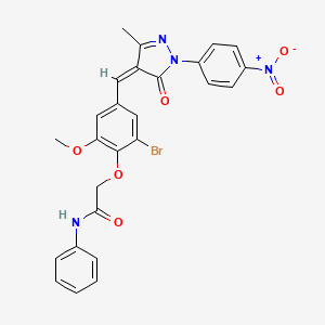 molecular formula C26H21BrN4O6 B4560930 2-(2-bromo-6-methoxy-4-{[3-methyl-1-(4-nitrophenyl)-5-oxo-1,5-dihydro-4H-pyrazol-4-ylidene]methyl}phenoxy)-N-phenylacetamide 