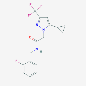 molecular formula C16H15F4N3O B456098 2-[5-cyclopropyl-3-(trifluoromethyl)-1H-pyrazol-1-yl]-N-(2-fluorobenzyl)acetamide 