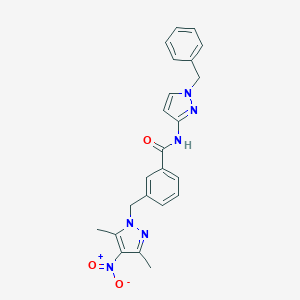 molecular formula C23H22N6O3 B456099 N-(1-benzyl-1H-pyrazol-3-yl)-3-({4-nitro-3,5-dimethyl-1H-pyrazol-1-yl}methyl)benzamide 
