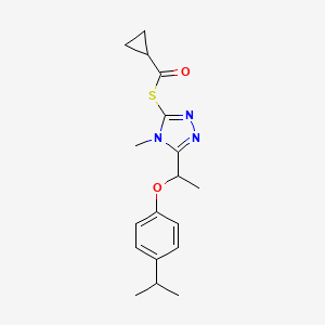 molecular formula C18H23N3O2S B4560999 S-(4-methyl-5-{1-[4-(propan-2-yl)phenoxy]ethyl}-4H-1,2,4-triazol-3-yl) cyclopropanecarbothioate 