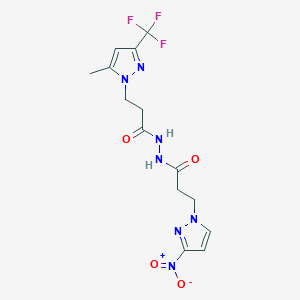 molecular formula C14H16F3N7O4 B456107 3-[5-methyl-3-(trifluoromethyl)-1H-pyrazol-1-yl]-N'-[3-(3-nitro-1H-pyrazol-1-yl)propanoyl]propanehydrazide 