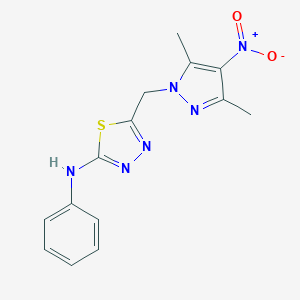 molecular formula C14H14N6O2S B456116 2-anilino-5-({4-nitro-3,5-dimethyl-1H-pyrazol-1-yl}methyl)-1,3,4-thiadiazole 