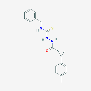 molecular formula C19H21N3OS B456119 N-benzyl-2-{[2-(4-methylphenyl)cyclopropyl]carbonyl}hydrazinecarbothioamide 