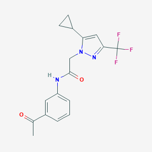 molecular formula C17H16F3N3O2 B456128 N-(3-acetylphenyl)-2-[5-cyclopropyl-3-(trifluoromethyl)-1H-pyrazol-1-yl]acetamide 