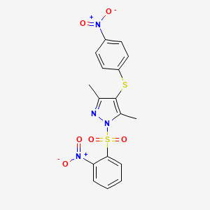 3,5-Dimethyl-1-(2-nitrobenzenesulfonyl)-4-[(4-nitrophenyl)sulfanyl]-1H-pyrazole