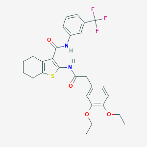 molecular formula C28H29F3N2O4S B456130 2-{[(3,4-diethoxyphenyl)acetyl]amino}-N-[3-(trifluoromethyl)phenyl]-4,5,6,7-tetrahydro-1-benzothiophene-3-carboxamide 