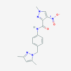 molecular formula C17H18N6O3 B456133 N-{4-[(3,5-dimethyl-1H-pyrazol-1-yl)methyl]phenyl}-4-nitro-1-methyl-1H-pyrazole-3-carboxamide 
