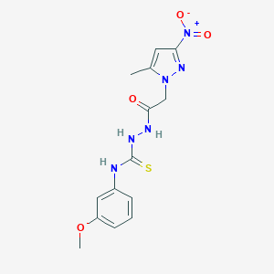 molecular formula C14H16N6O4S B456134 2-({3-nitro-5-methyl-1H-pyrazol-1-yl}acetyl)-N-(3-methoxyphenyl)hydrazinecarbothioamide 
