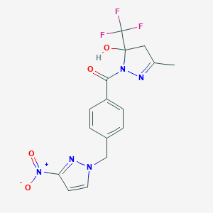 molecular formula C16H14F3N5O4 B456135 [5-hydroxy-3-methyl-5-(trifluoromethyl)-4H-pyrazol-1-yl]-[4-[(3-nitropyrazol-1-yl)methyl]phenyl]methanone 