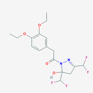 molecular formula C17H20F4N2O4 B456139 1-[(3,4-diethoxyphenyl)acetyl]-3,5-bis(difluoromethyl)-4,5-dihydro-1H-pyrazol-5-ol 