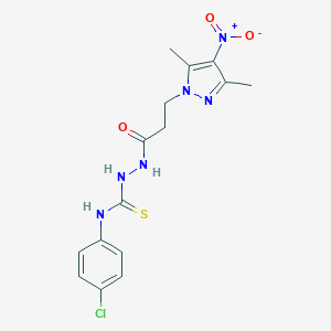 molecular formula C15H17ClN6O3S B456140 N-(4-chlorophenyl)-2-(3-{4-nitro-3,5-dimethyl-1H-pyrazol-1-yl}propanoyl)hydrazinecarbothioamide 