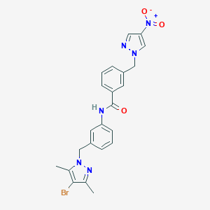 molecular formula C23H21BrN6O3 B456141 N-{3-[(4-bromo-3,5-dimethyl-1H-pyrazol-1-yl)methyl]phenyl}-3-[(4-nitro-1H-pyrazol-1-yl)methyl]benzamide 