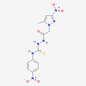 molecular formula C13H13N7O5S B456142 2-({3-nitro-5-methyl-1H-pyrazol-1-yl}acetyl)-N-{4-nitrophenyl}hydrazinecarbothioamide 