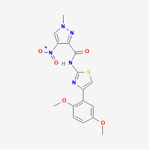 molecular formula C16H15N5O5S B456145 N-[4-(2,5-dimethoxyphenyl)-1,3-thiazol-2-yl]-1-methyl-4-nitro-1H-pyrazole-3-carboxamide 