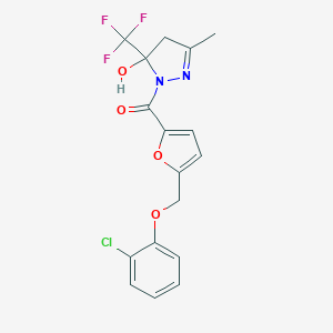 molecular formula C17H14ClF3N2O4 B456150 1-{5-[(2-chlorophenoxy)methyl]-2-furoyl}-3-methyl-5-(trifluoromethyl)-4,5-dihydro-1H-pyrazol-5-ol 