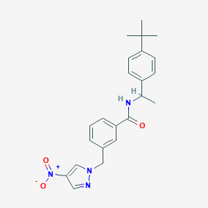 molecular formula C23H26N4O3 B456154 N-[1-(4-tert-butylphenyl)ethyl]-3-({4-nitro-1H-pyrazol-1-yl}methyl)benzamide 