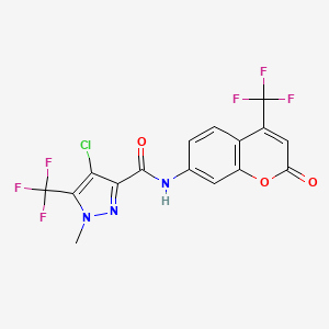 molecular formula C16H8ClF6N3O3 B4561547 4-chloro-1-methyl-N-[2-oxo-4-(trifluoromethyl)-2H-chromen-7-yl]-5-(trifluoromethyl)-1H-pyrazole-3-carboxamide 