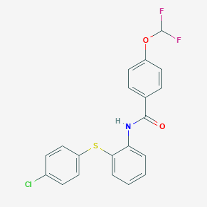molecular formula C20H14ClF2NO2S B456156 N-{2-[(4-chlorophenyl)sulfanyl]phenyl}-4-(difluoromethoxy)benzamide 