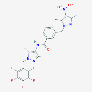 molecular formula C25H21F5N6O3 B456157 3-[(3,5-dimethyl-4-nitro-1H-pyrazol-1-yl)methyl]-N-[3,5-dimethyl-1-(pentafluorobenzyl)-1H-pyrazol-4-yl]benzamide 
