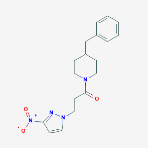 molecular formula C18H22N4O3 B456161 4-benzyl-1-(3-{3-nitro-1H-pyrazol-1-yl}propanoyl)piperidine 