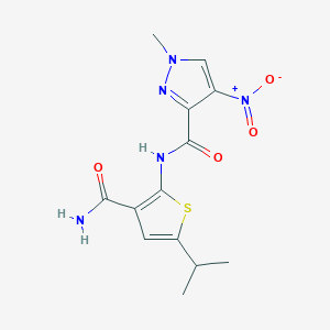 molecular formula C13H15N5O4S B456167 N-[3-(aminocarbonyl)-5-isopropyl-2-thienyl]-4-nitro-1-methyl-1H-pyrazole-3-carboxamide 